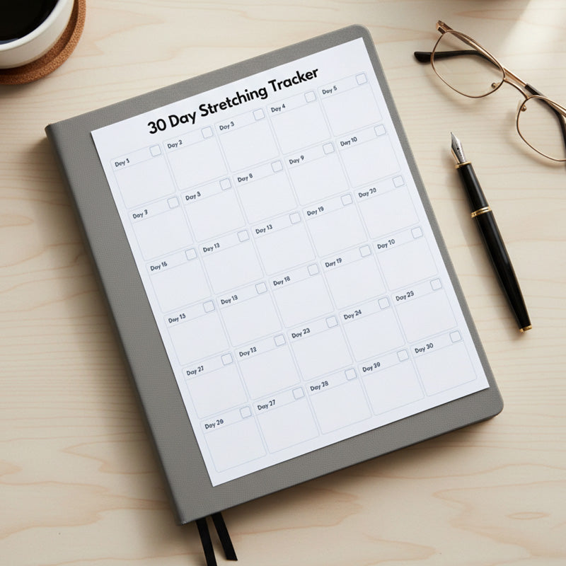 Blank 30 day stretching tracker to help you build a consistent daily desk stretch habit